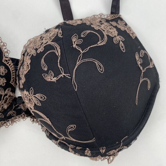 Ambrielle Women Bra 36DD Black Extreme Push Up Lace Underwire Adjustable Straps - Picture 3 of 6